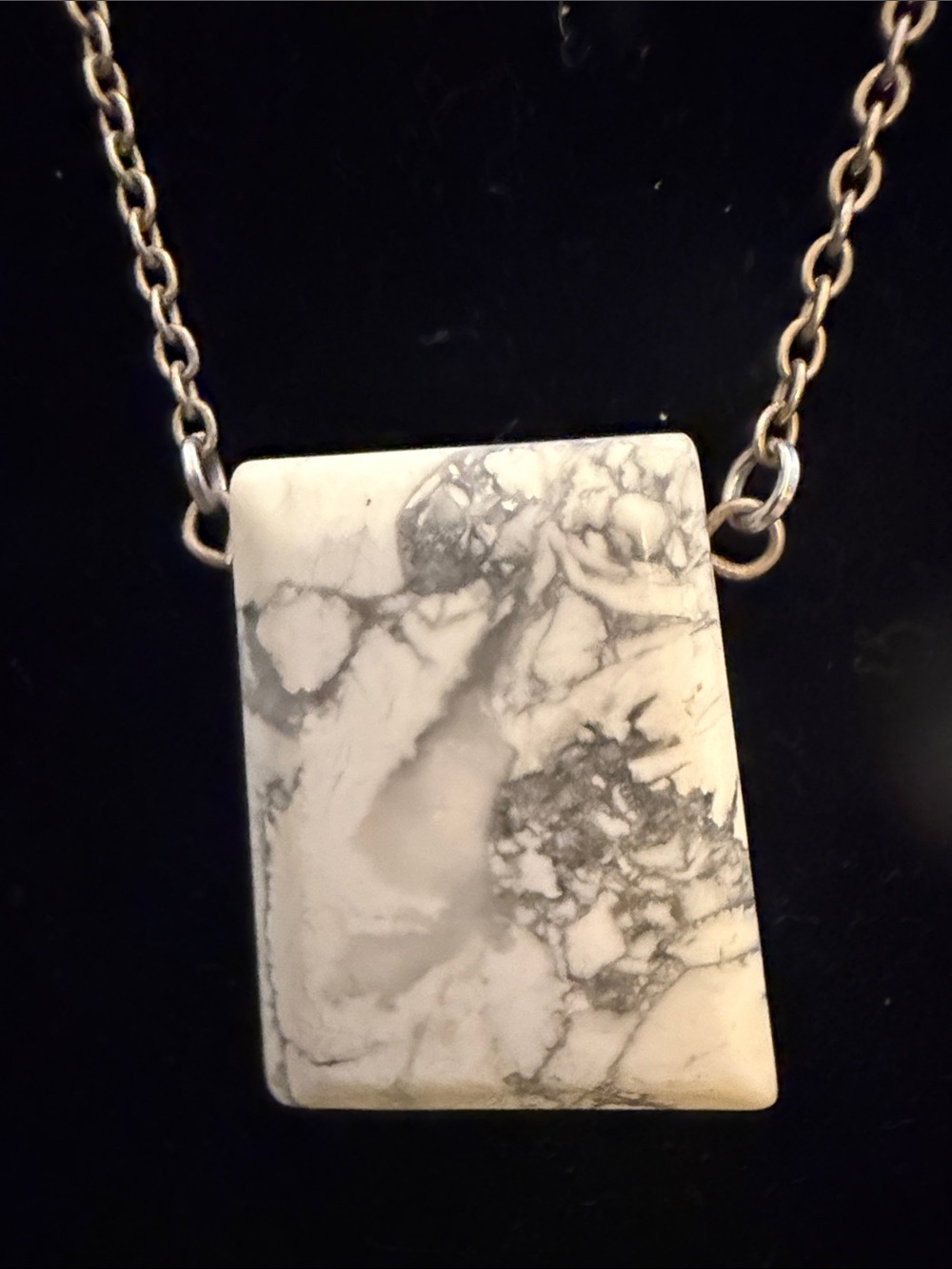 White Howlite Rectangle Pendant Necklace